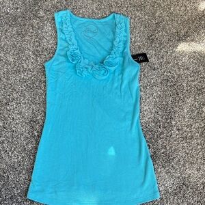 INC International Concepts Turquoise Tank Top with Floral Accents